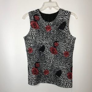 NWT The original UBU Reversible Womens STRETCH Floral Top Animal Print L LARGE